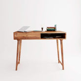 ONIJA Sheesham Wood Reading Writing Study Table Laptop Computer Workstation Desk for Home Office Students with Drawer Storage Desktop Counter Table (Teak Finish)